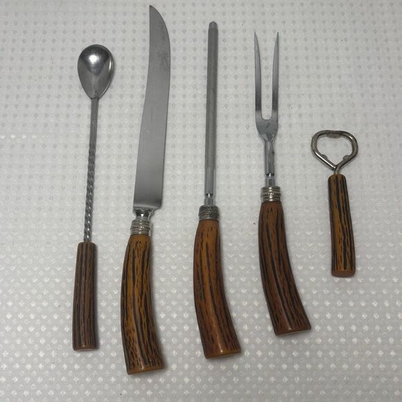 E. Parker & Sons MCM Faux Antler 5 Piece Carving/Bar Set - Picture 2 of 12